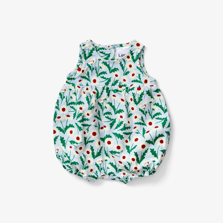 Floral-patterned baby romper on a white background