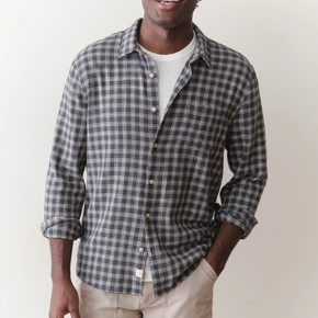 Man wearing a plaid shirt against a plain background
