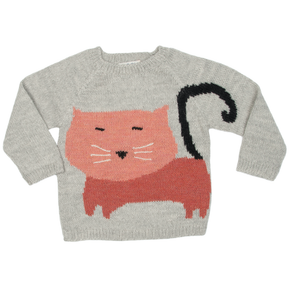 Gray sweater with a cat design on a white background
