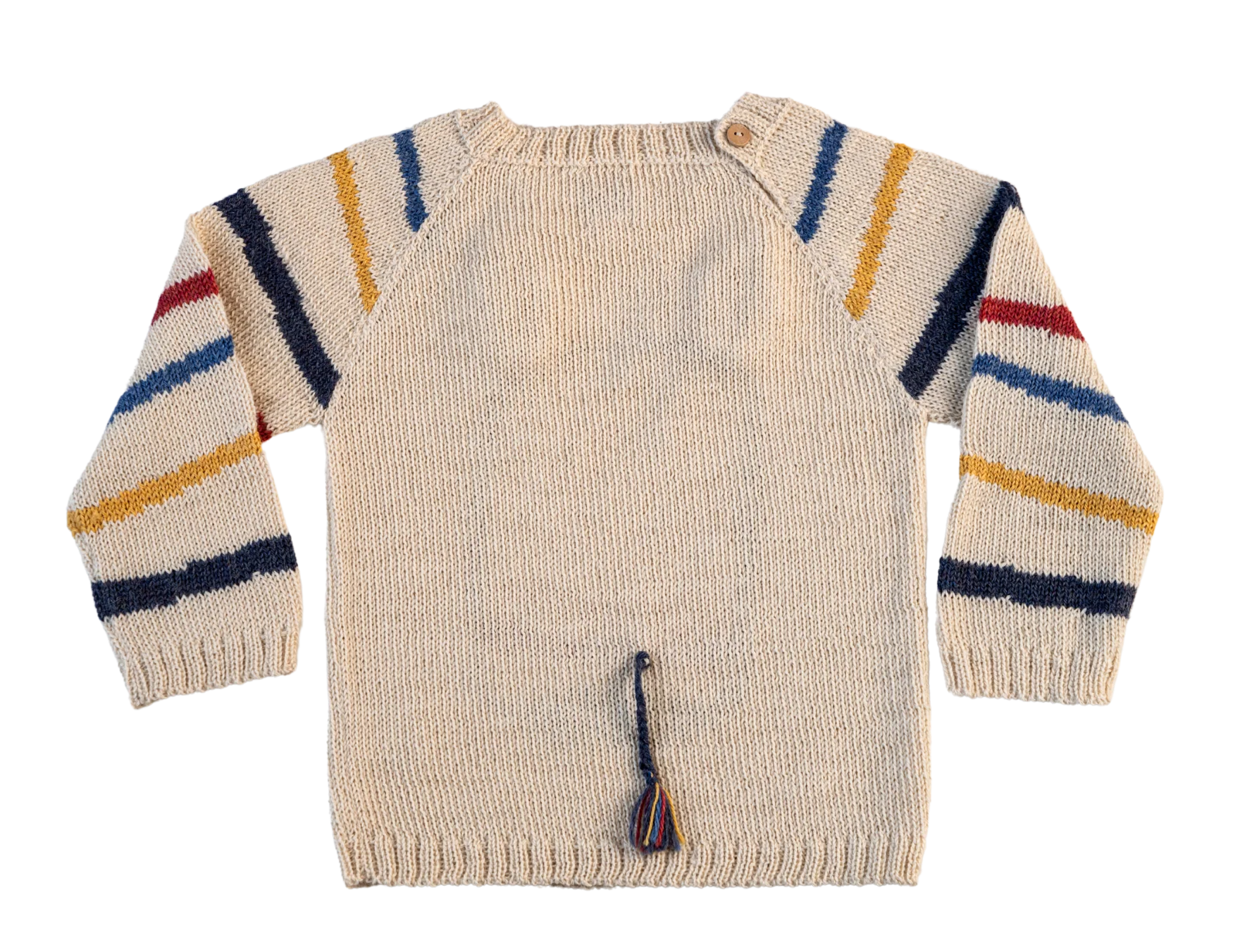 Knitted sweater with colorful stripes on a white background