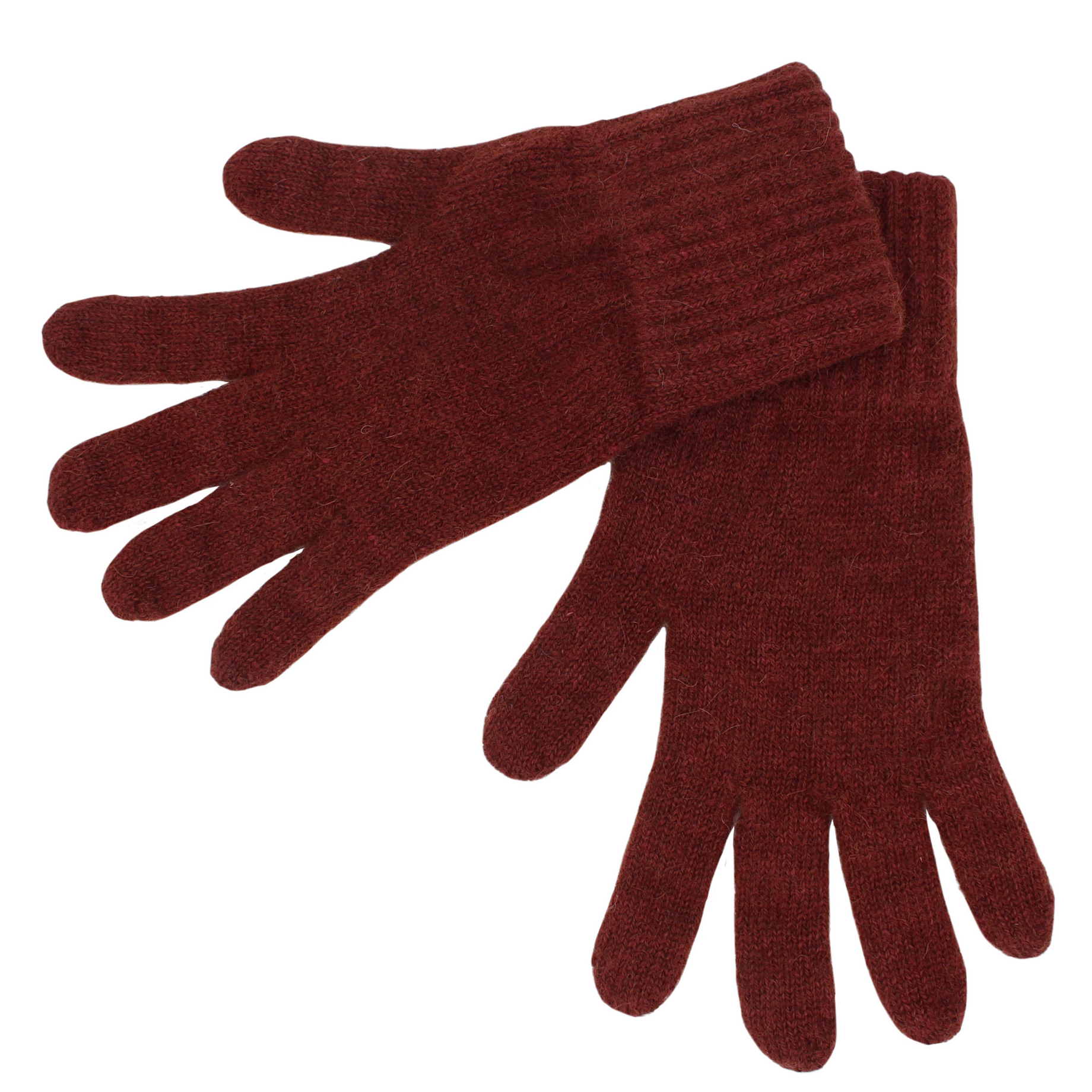 Pair of maroon gloves on a white background