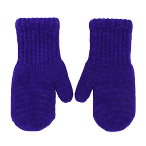 Pair of purple mittens on a white background