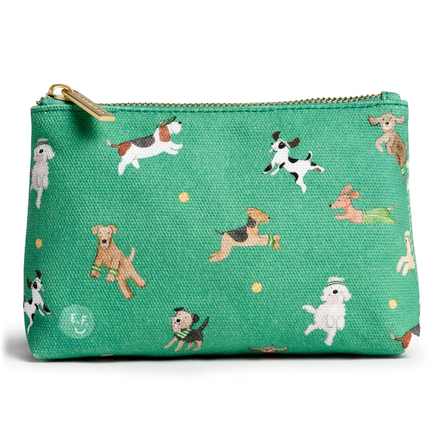 Green pouch with dog pattern on a white background