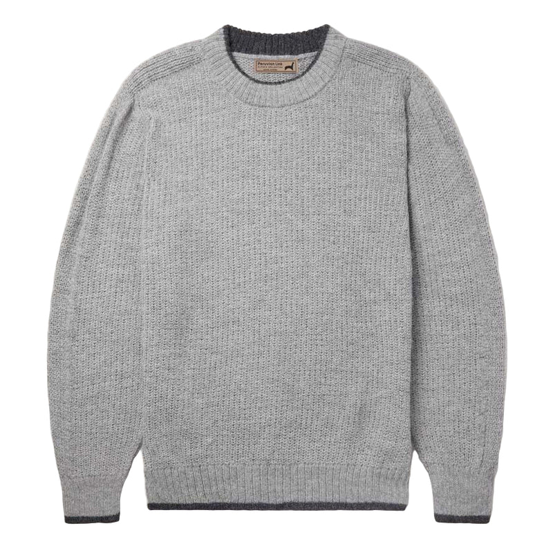 A gray Sebago Alpaca sweater featuring a classic crewneck design with contrasting details on the neck and cuffs.