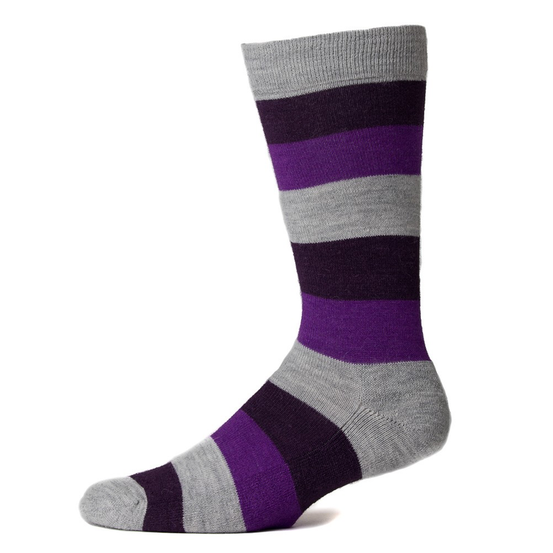 Purple, maroon, and grey kids' striped socks