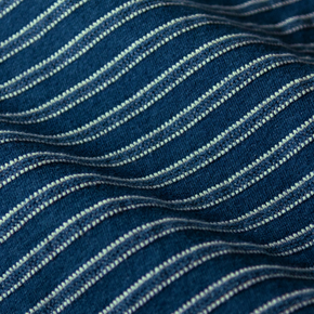 Blue striped fabric.