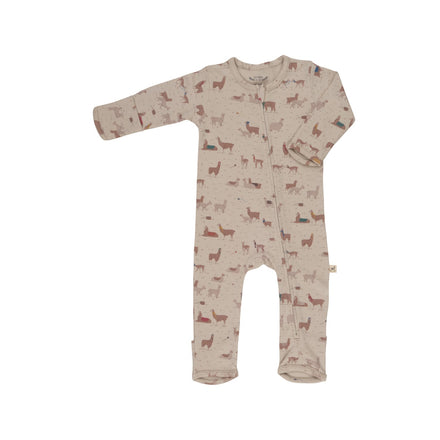 Baby onesie with animal pattern on a white background