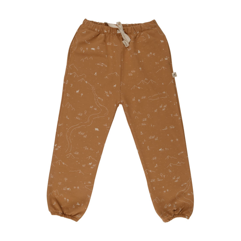 Brown children's pants with subtle pattern on a white background
