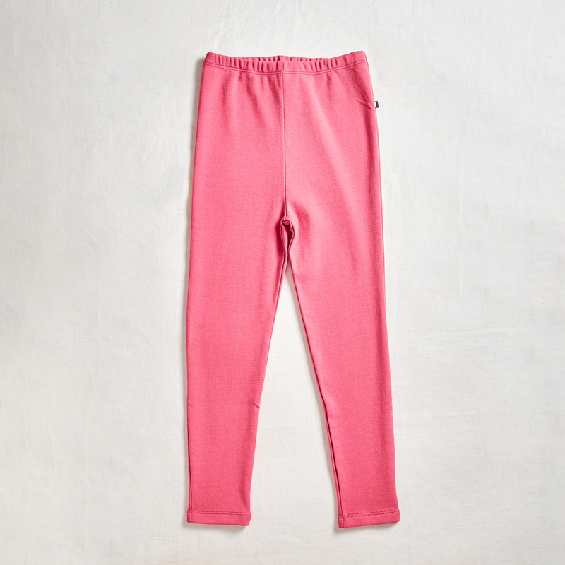 Oeuf Children's Ribbed Leggings - pink leggings on a neutral background