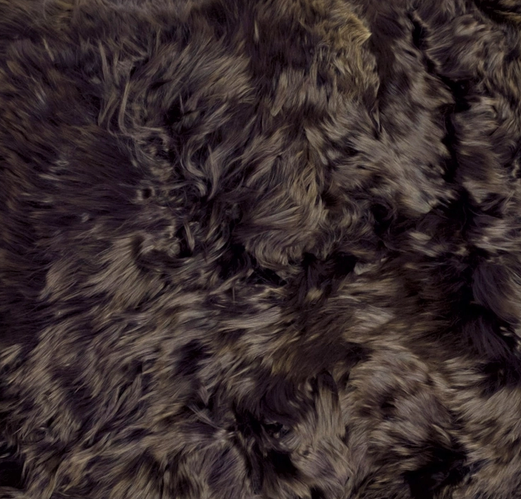 A square shaggy alpaca fur throw in a dark brown and black colorway, shown on a plain white background.