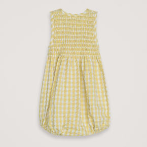 Yellow checkered romper on a light gray background
