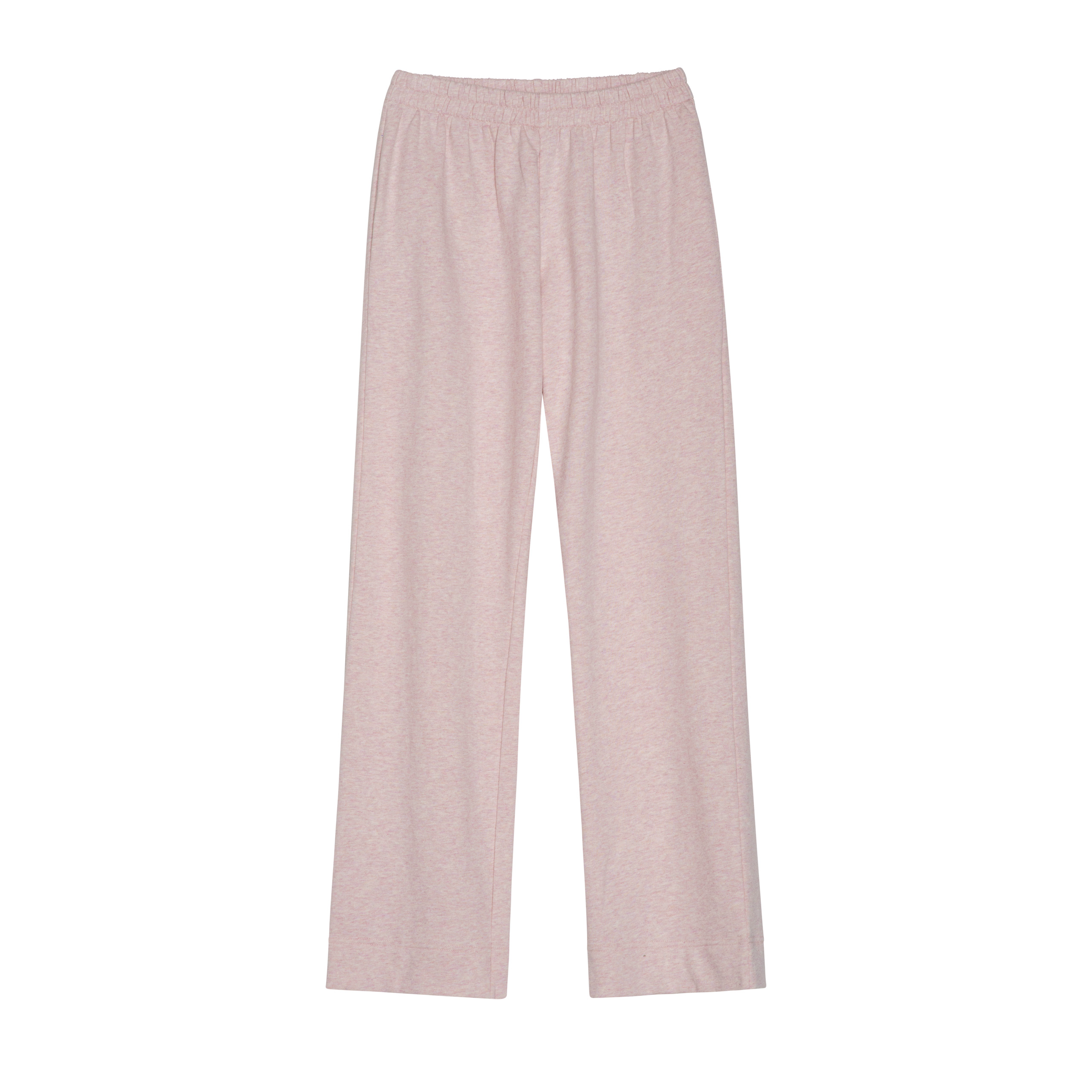 Light pink heathered lounge pants with an elastic waistband, shown flat against a solid white background.