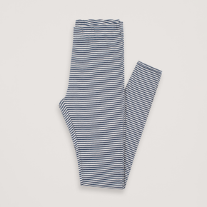 Blue and white striped leggings on a light gray background