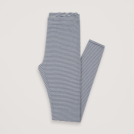 Blue and white striped leggings on a light gray background