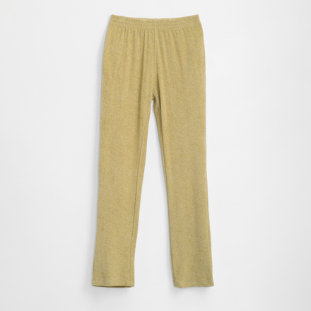 Pair of mustard yellow pants on a white background