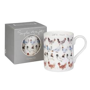 Mug with chicken design in a Sophie Allport box on a white background