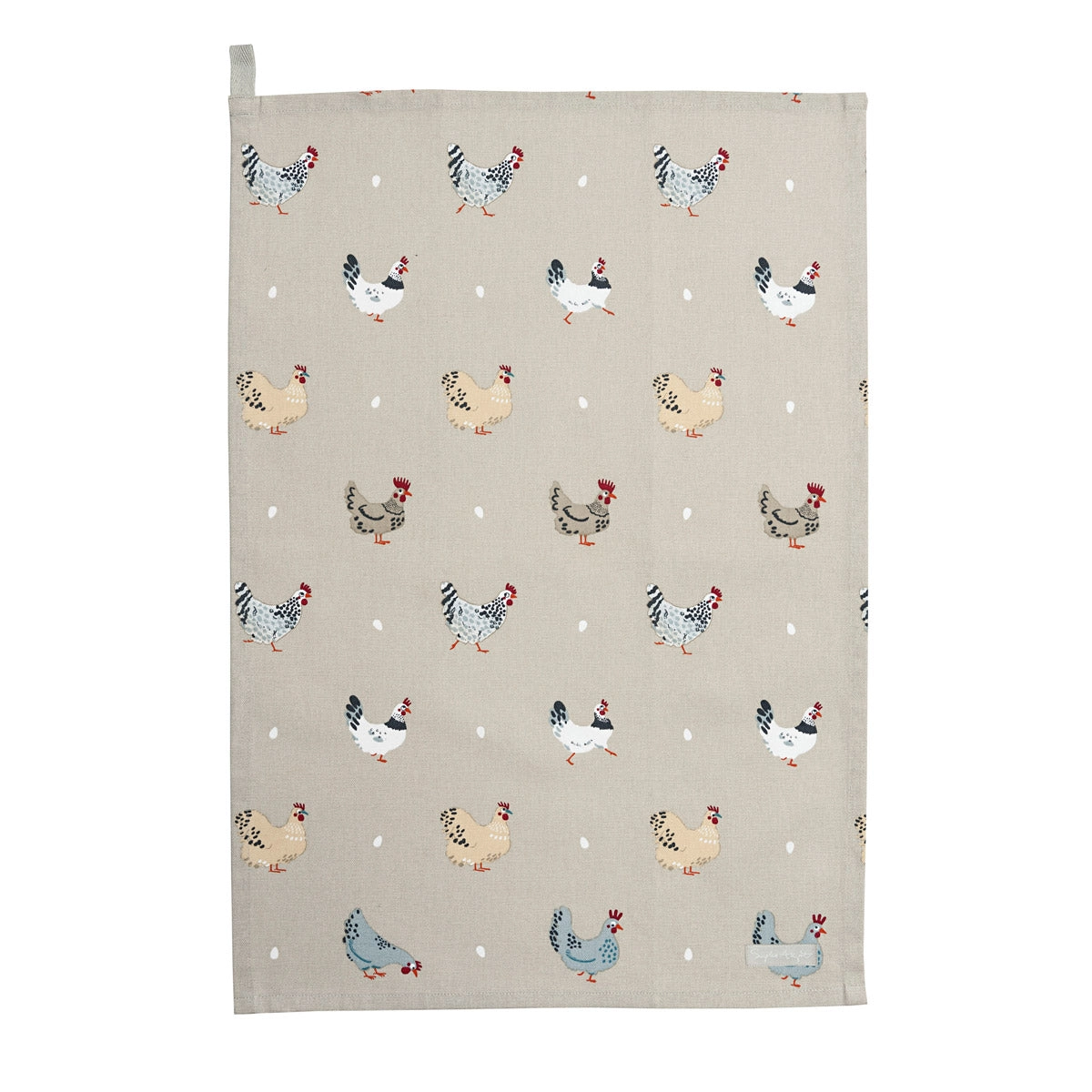Kitchen towel with chicken pattern on a beige background
