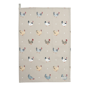 Kitchen towel with chicken pattern on a beige background