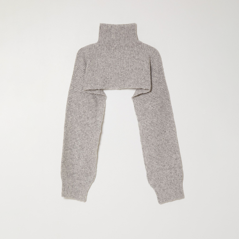 Atelier Delphine Turtle Neck Scarf - light grey scarf with turtle neck on a neutral background