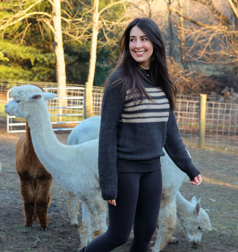 Fluff Women's Overlook Striped Raglan Baby Alpaca Crewneck