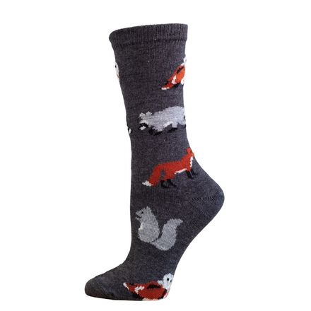 Gray sock with animal patterns on a white background