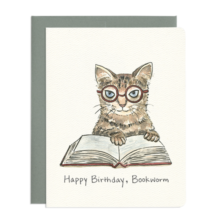 'Bookworm Cat' Birthday Card