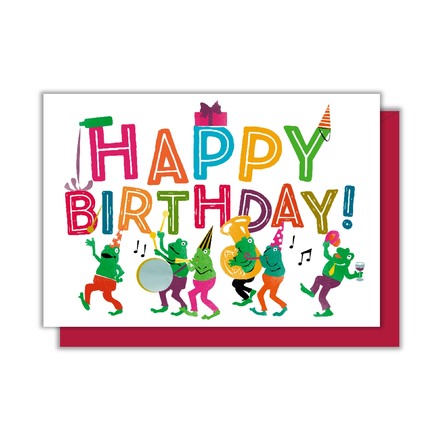 'Frog Parade Birthday' Mini Enclosure Birthday Card