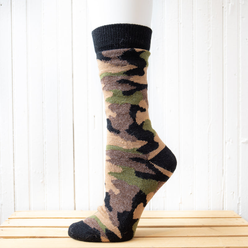 Camouflage Crew Alpaca Hiking Socks