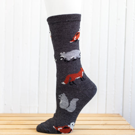 Red Maple Woodland Critter Pattern Alpaca Socks