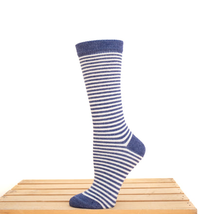 Blue striped alpaca socks.
