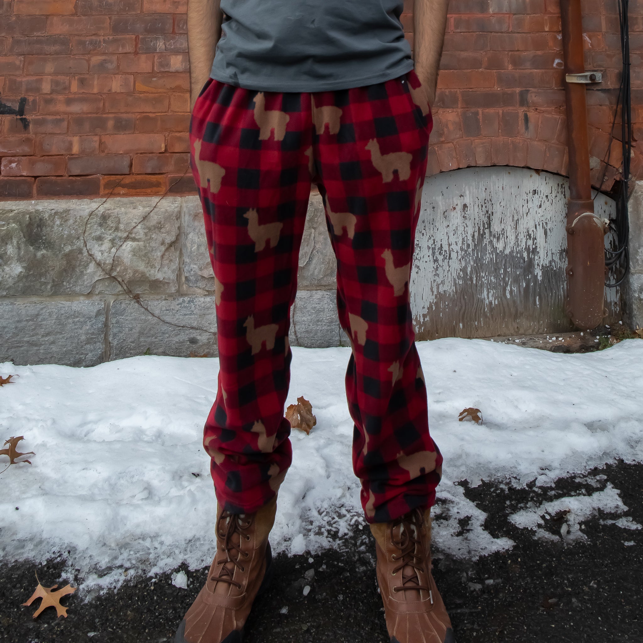Lodge Plaid Alpaca Print Fleece Lounge Pant