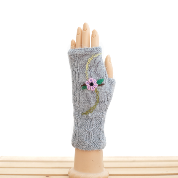 Embroidered Alpaca Fingerless Gloves