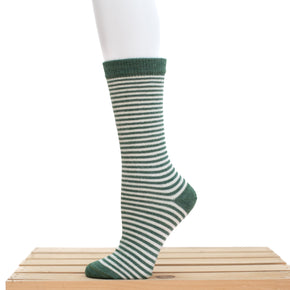 Green striped samantha holmes alpaca socks.