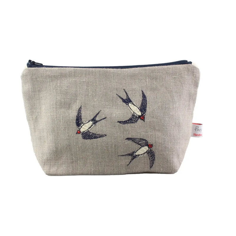 Swallows Embroidered Large Makeup Bag