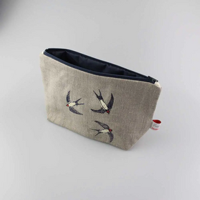 Swallows Embroidered Large Makeup Bag