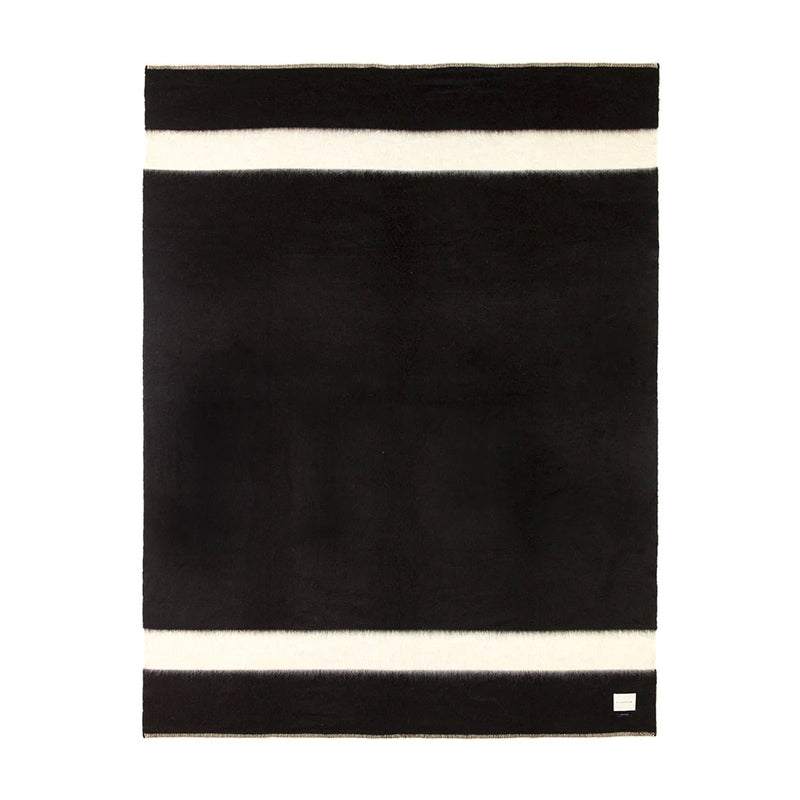 Siempre Recycled Alpaca Blanket - Black/Ivory Stripe, Queen Size