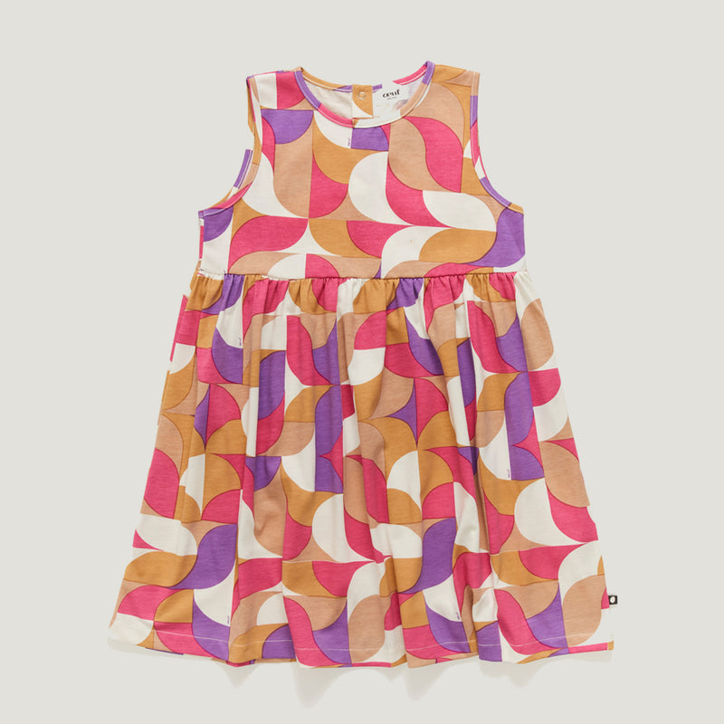Oeuf Tank Dress - 100% GOTS Pima Cotton for summer, pink geometric dress on a white background