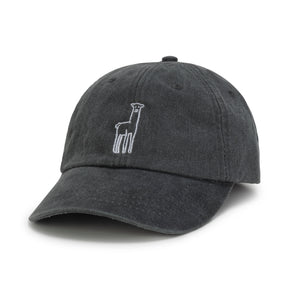 Fluff Alpaca Embroidered Baseball Hats, a side angle of a charcoal baseball hat with an embroidered alpaca on a white background.