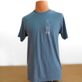 Fluff Alpaca Adult T-Shirts, blue alpaca tshirt in front of a white background