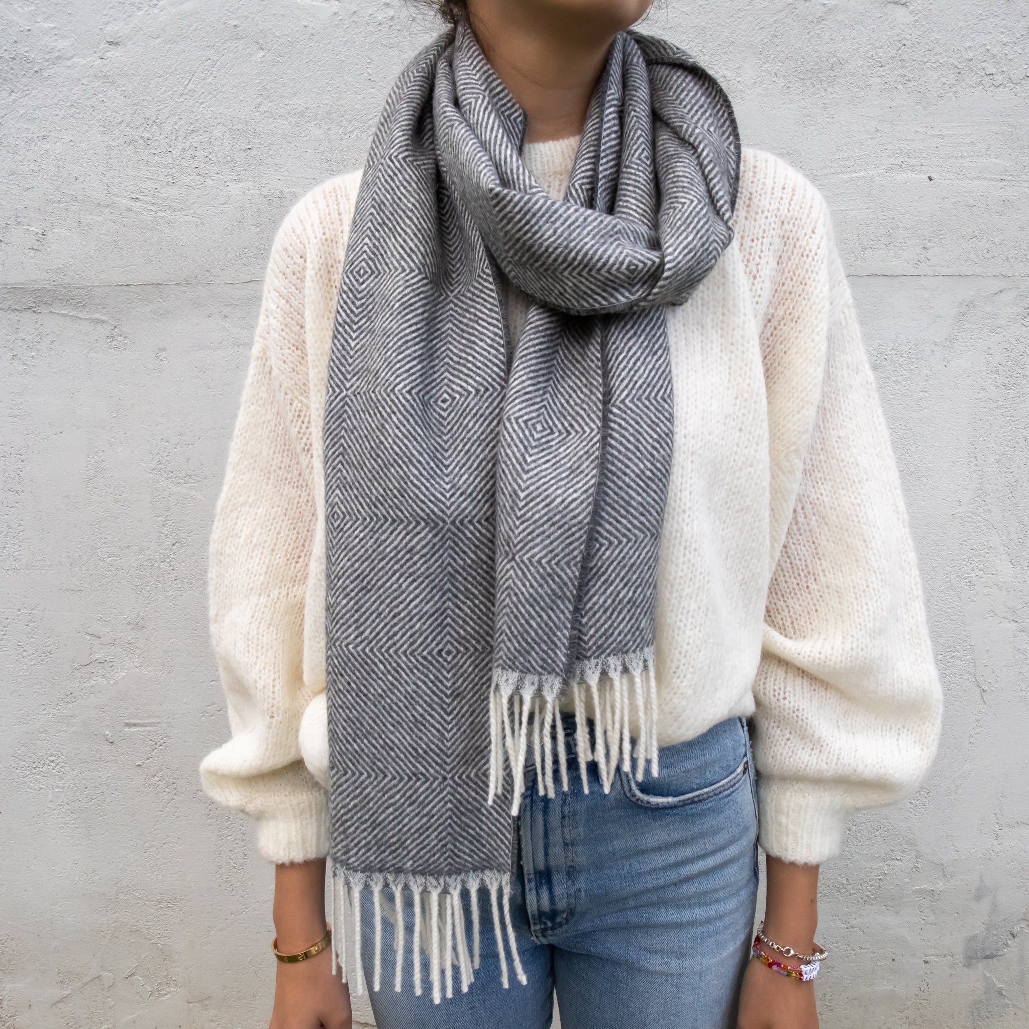 Diamond Pattern Baby Alpaca Scarf