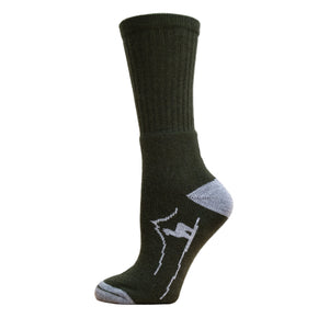 green sock with a logo on a white background