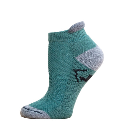 Teal sock with gray accents on a white background