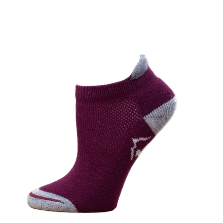 Purple ankle sock with gray accents on a white background