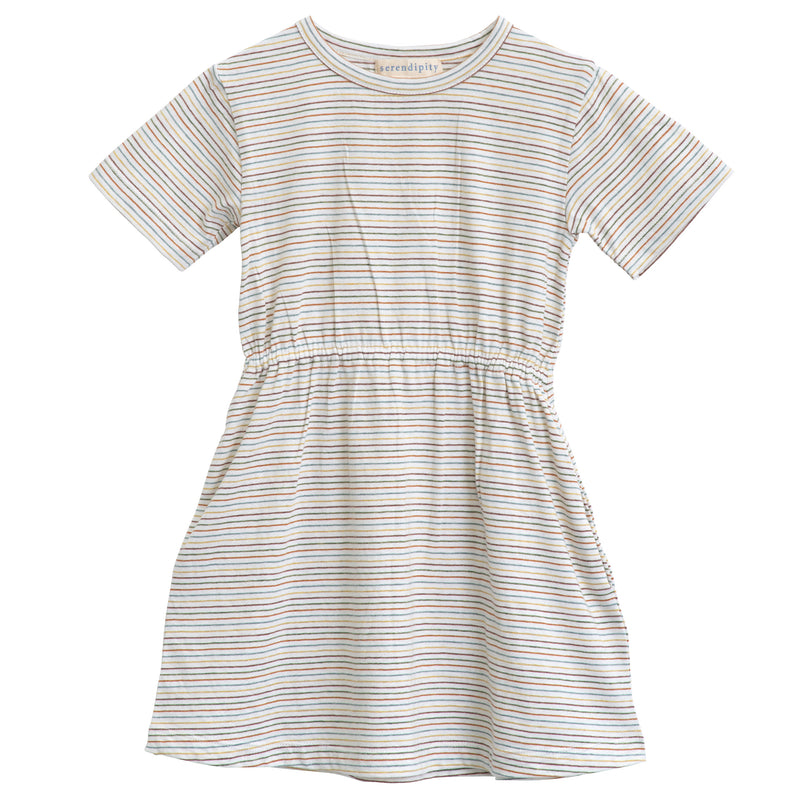 Serendipity Kid's Jersey Dress - 100% Organic Cotton, a rainbow jersey girl's dress on a white background