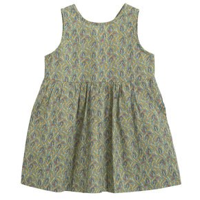Serendipity Kid's Peasant Dress - 100% Organic Cotton | Fluff Alpaca, a green peasant dress on a white background