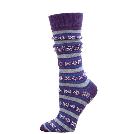 Purple and gray patterned sock on a white background