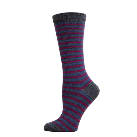 Striped sock with blue and red pattern on a white background