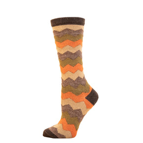 Colorful zigzag patterned sock on a white background