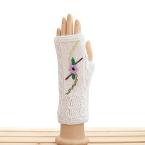 Embroidered Alpaca Fingerless Gloves