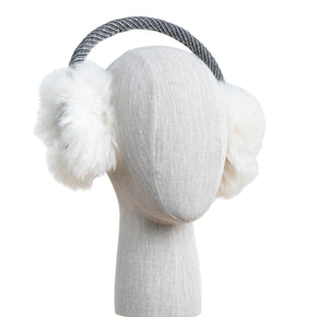 White ear muffs with gray headband on a white background